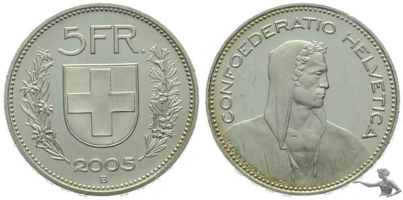 5 Franken 2005 B Topstück | unzirkuliert mit wunderschöner leichter Patina